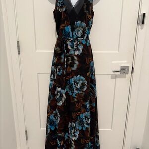 White House Black Market Black and Blue Floral Maxi Dress